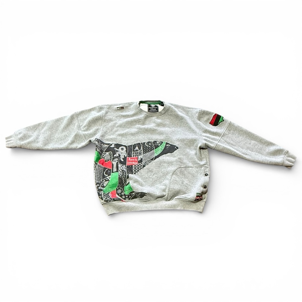 Vintage AKADEMIKS Gray Graphic Crewneck Sweatshirt with Green & Red Accents XL